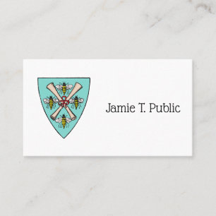 Heraldic Vintage 4 Bees Scrolls on Shield Crest TB Business Card