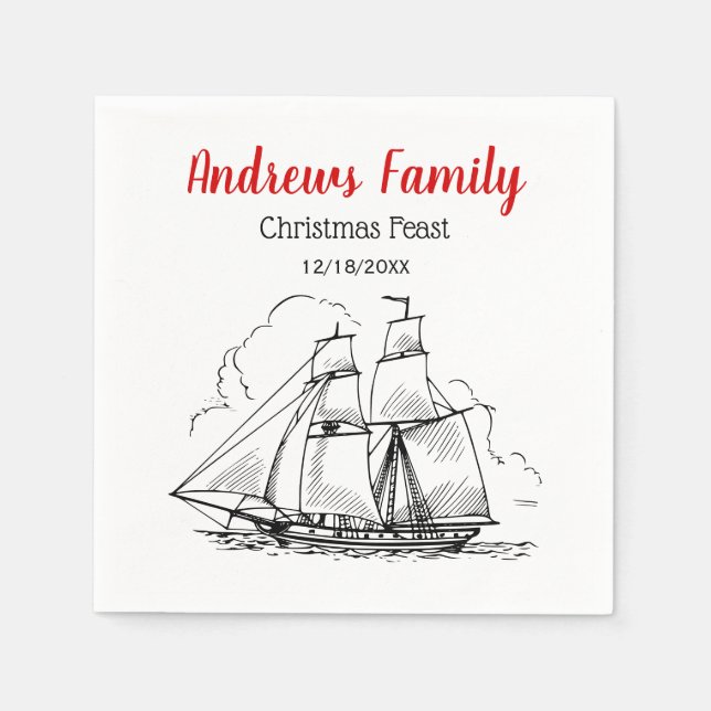 Heraldic Vintage Nautical Clipper Ship #2 Crest Napkin (Front)