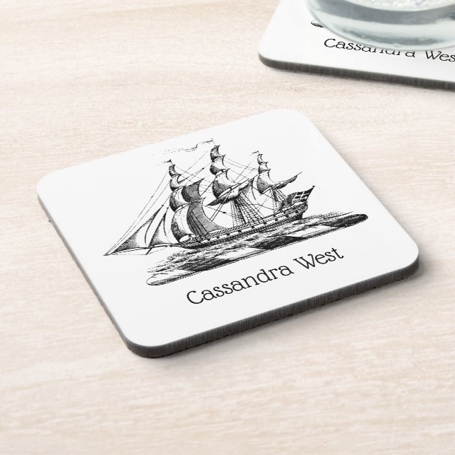 Heraldic Vintage Nautical Clipper Ship Crest Coaster (Left Side)