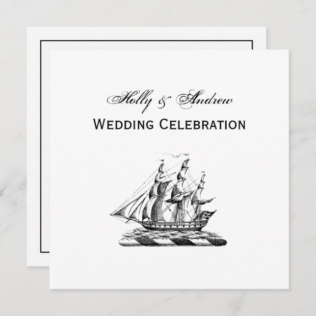 Heraldic Vintage Nautical Clipper Ship Crest Invitation (Front/Back)