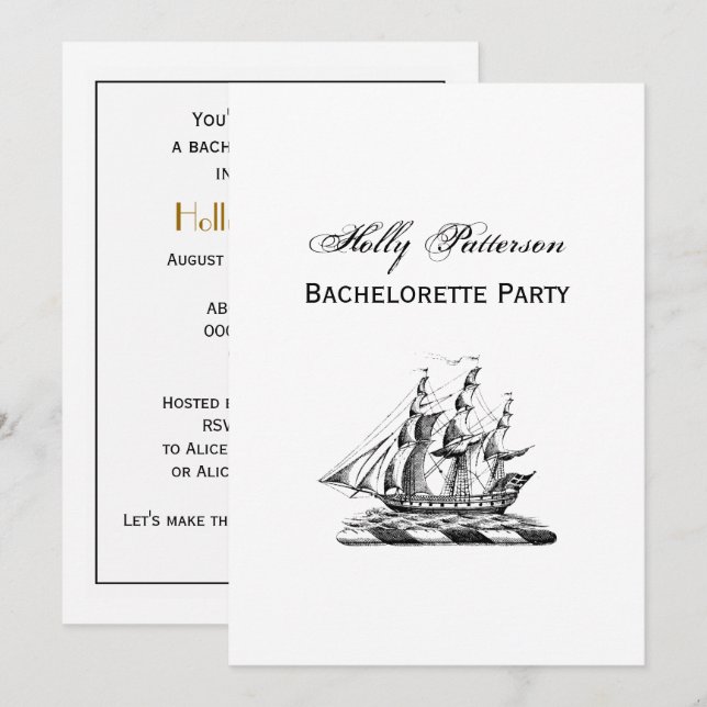 Heraldic Vintage Nautical Clipper Ship Crest Invitation (Front/Back)