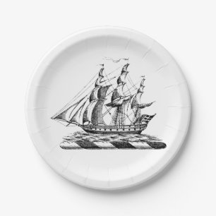 Heraldic Vintage Nautical Clipper Ship Crest Paper Plate