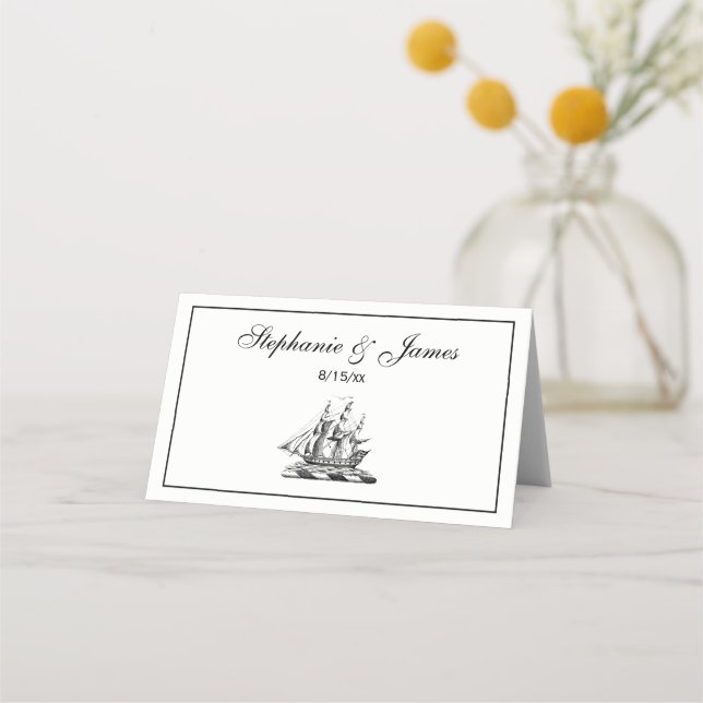 Heraldic Vintage Nautical Clipper Ship Crest Place Card (Front)
