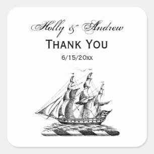 Heraldic Vintage Nautical Clipper Ship Crest Square Sticker