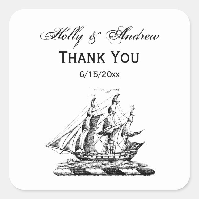 Heraldic Vintage Nautical Clipper Ship Crest Square Sticker (Front)