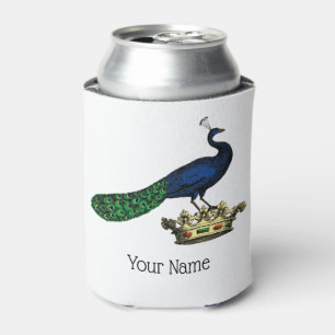 Heraldic Vintage Stylised Peacock on Crown C Can Cooler