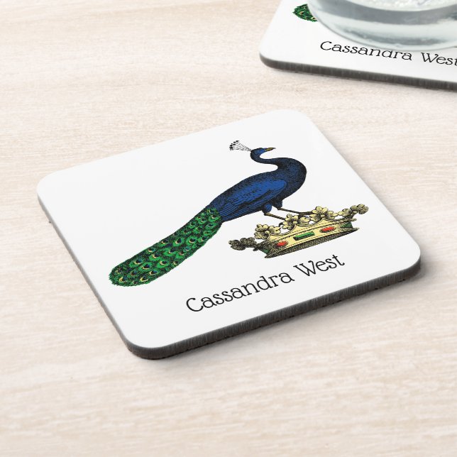 Heraldic Vintage Stylised Peacock on Crown C Coaster (Left Side)