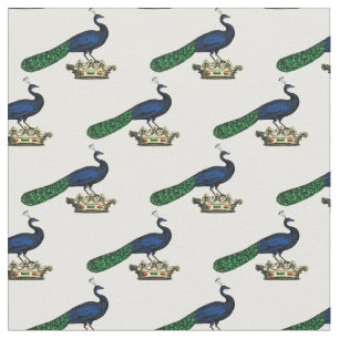 Heraldic Vintage Stylised Peacock on Crown C Fabric