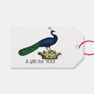 Heraldic Vintage Stylised Peacock on Crown C Gift Tags