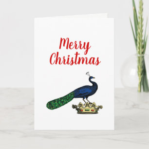 Heraldic Vintage Stylised Peacock on Crown C Holiday Card