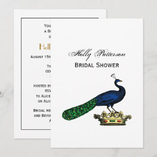 Heraldic Vintage Stylised Peacock on Crown C Invitation