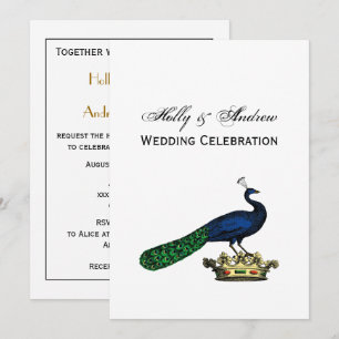Heraldic Vintage Stylised Peacock on Crown C Invitation