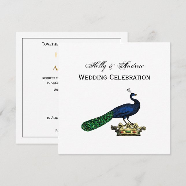 Heraldic Vintage Stylised Peacock on Crown C Invitation (Front/Back)