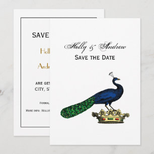 Heraldic Vintage Stylised Peacock on Crown C Invitation