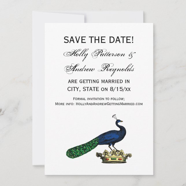 Heraldic Vintage Stylised Peacock on Crown C Invitation (Front)