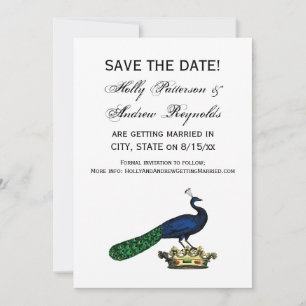 Heraldic Vintage Stylised Peacock on Crown C Invitation