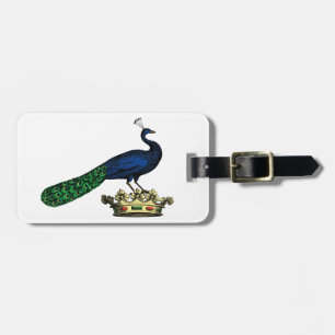 Heraldic Vintage Stylised Peacock on Crown C Luggage Tag