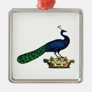 Heraldic Vintage Stylised Peacock on Crown C Metal Tree Decoration