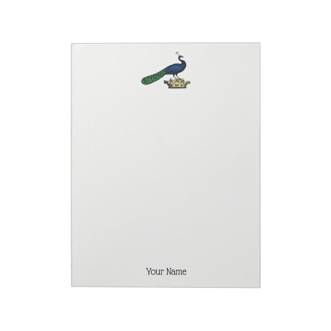 Heraldic Vintage Stylised Peacock on Crown C Notepad (Rotated)