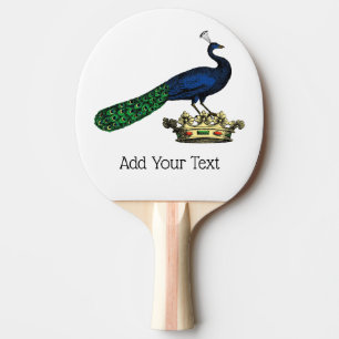 Heraldic Vintage Stylised Peacock on Crown C Ping Pong Paddle