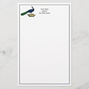 Heraldic Vintage Stylised Peacock on Crown C Stationery