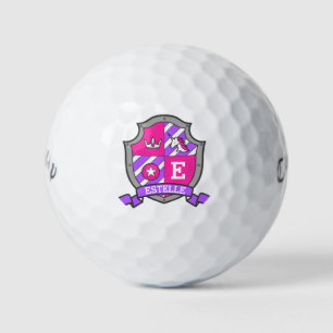 Heraldry graphic E monogram pink unicorn Golf Balls