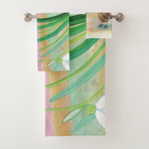 Heralds of spring - Wren bird and snowdrops Bath Towel Set