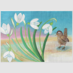 Heralds of spring - Wren bird and snowdrops  Tissue Paper