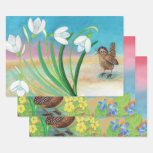 Heralds of spring - Wren bird and snowdrops Wrapping Paper Sheet