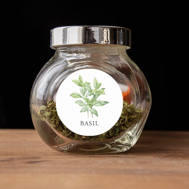 Herb Basil Watercolor  Classic Round Sticker (Herb Basil Watercolor Classic Round Sticker)