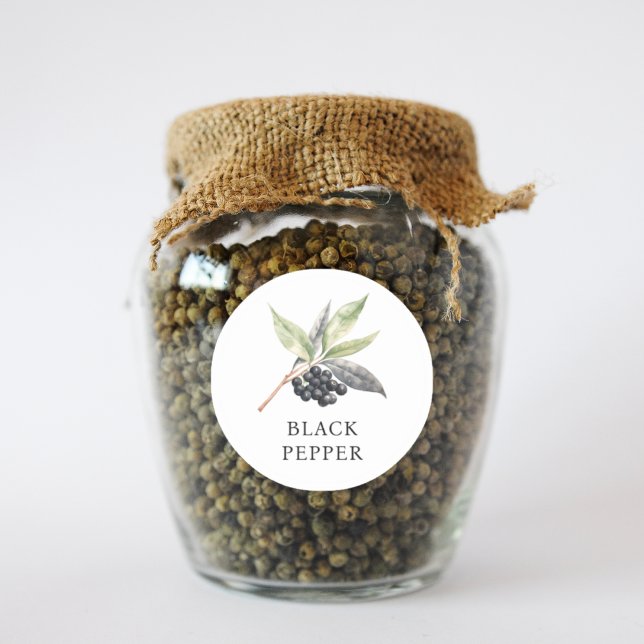 Herb Black Pepper Watercolor Classic Round Sticker (Herb Black Pepper Watercolor Classic Round Sticker)