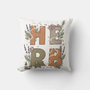 HERB Botanical Vintage Typography Art Cushion