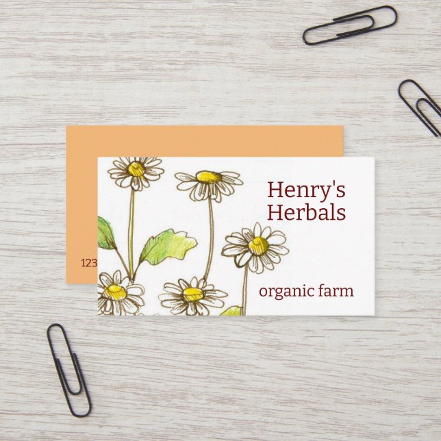 Herb Farm Feverfew Medicinal Plants Business Card (Front/Back In Situ)