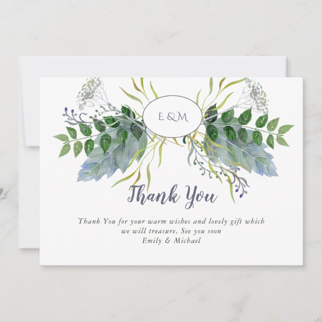 Herb Garden Thank You Card - Blue Green (Front)