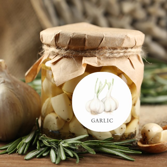 Herb Garlic Watercolor  Classic Round Sticker (Herb Garlic Watercolor Classic Round Sticker)