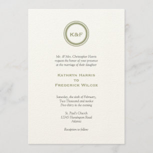 Herb green medallion initials wedding invitation