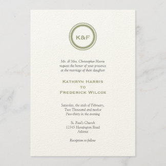Herb green medallion initials wedding invitation