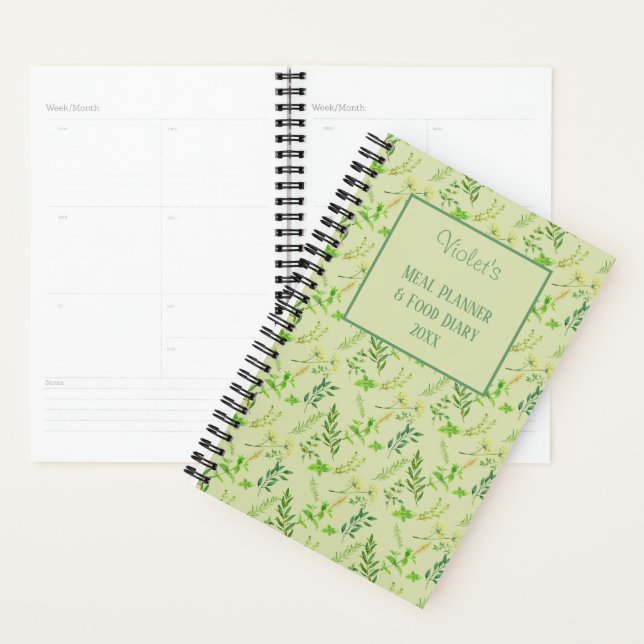 Herb Leaves - Green Personalised Food Diary & Meal Planner (Display)