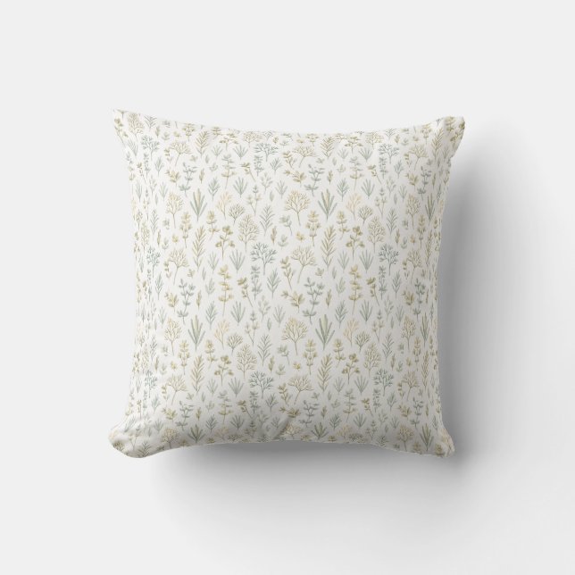 Herb Sprigs Micro Botanical Repeating Pattern Cushion (Front)