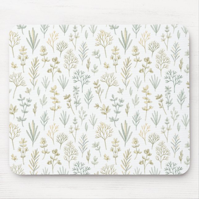 Herb Sprigs Micro Botanical Repeating Pattern Mouse Mat (Front)