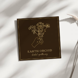 Herbal + Floral Apothecary Gold & Brown Square Business Card