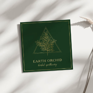 Herbal + Floral Apothecary Gold & Green Square Business Card
