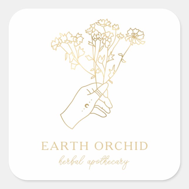 Herbal + Floral Apothecary Gold Square Sticker (Front)