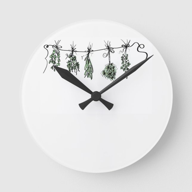 Herbal garden drawing minimalist botanical boho round clock (Front)