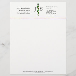 Herbal Gold Rod of Asclepius Green Medical Custom Letterhead