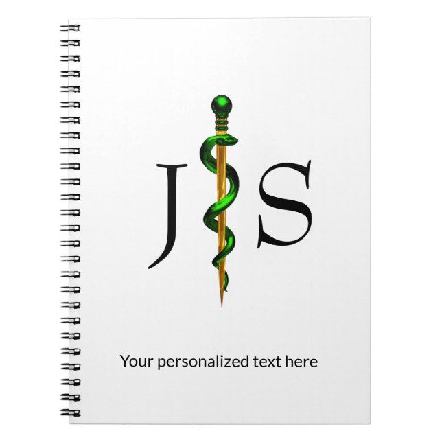 Herbal Green Gold Medical Rod of Asclepius Notebook (Front)