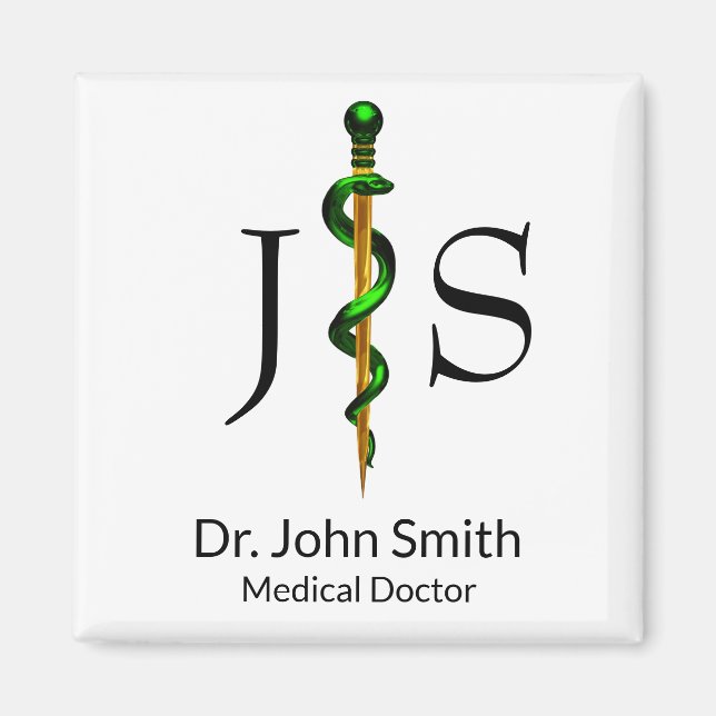 Herbal Green Medical Gold Rod of Asclepius Magnet (Front)