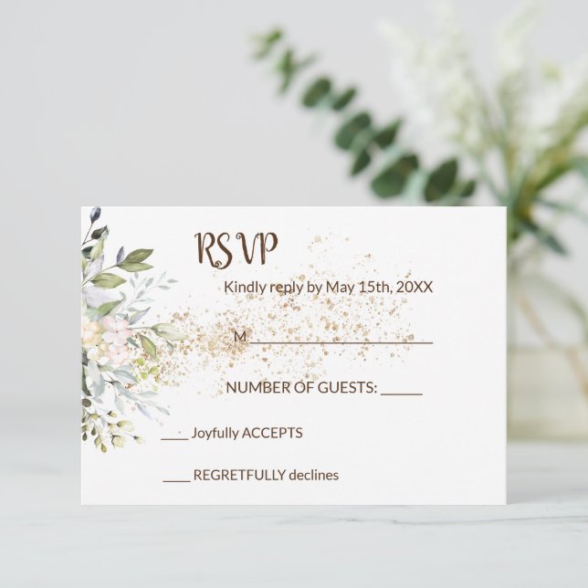 Herbal Greenery RSVP Wedding Response Card (Standing Front)