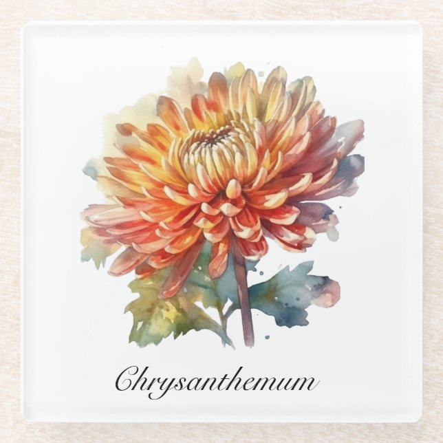 Herbal Life: Chrysanthemum customisable  Glass Coaster (Front)
