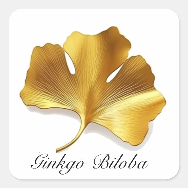 Herbal Life: Gold Ginkgo Biloba leaf customisable Square Sticker (Front)